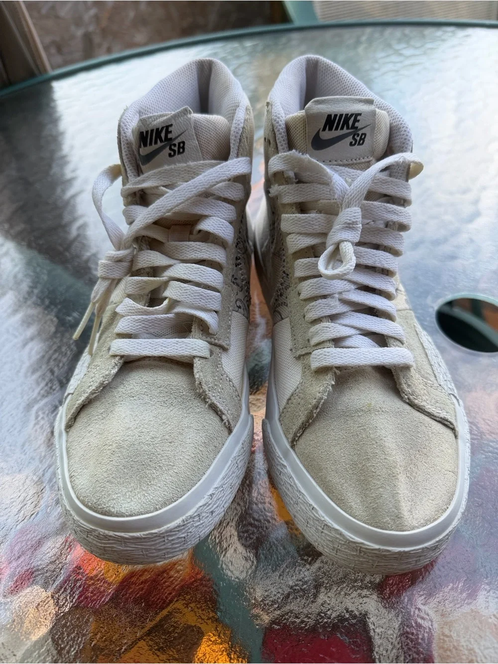 Nike Women’s High-Top Sneakers in Light Beige with Bandana Print